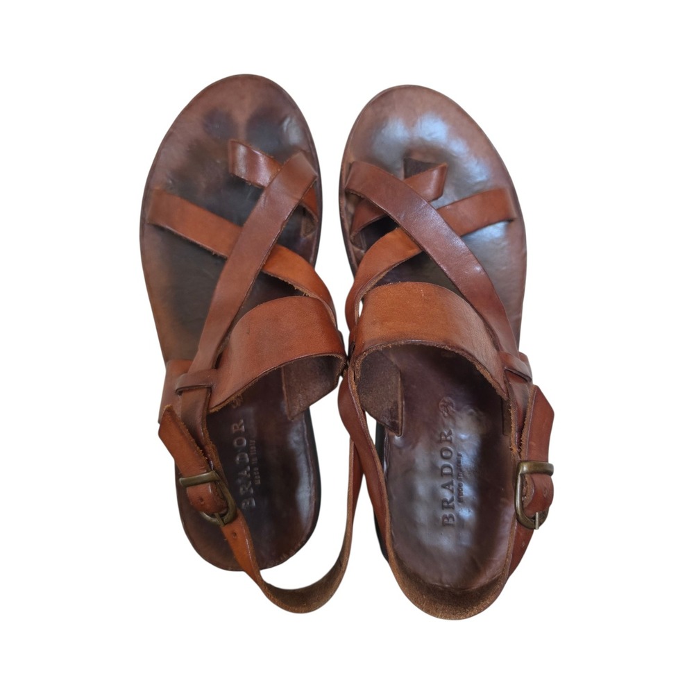 Brador Laila Brown Leather Striped Boho Chic Cottagecore Sandals sz EU38 US 7.5